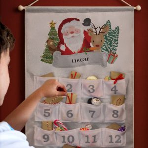 Childrens Personalised Santa Fabric Pocket Advent Calendar