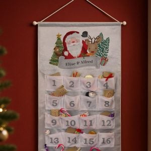 Childrens Personalised Santa Fabric Pocket Advent Calendar