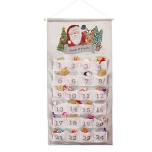 Childrens Personalised Santa Fabric Pocket Advent Calendar