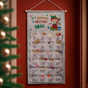 Children's Personalised Xmas Elf Felt Pocket Advent Calendar