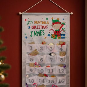 Children's Personalised Xmas Elf Felt Pocket Advent Calendar