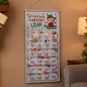 Children's Personalised Xmas Elf Felt Pocket Advent Calendar