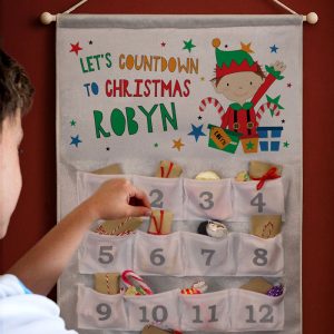 Children's Personalised Xmas Elf Felt Pocket Advent Calendar