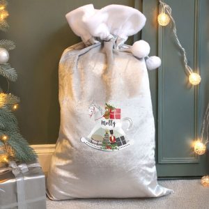 Personalised Christmas Sack Silver Rocking Horse