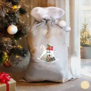 Personalised Christmas Sack Silver Rocking Horse