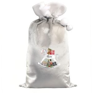 Personalised Christmas Sack Silver Rocking Horse
