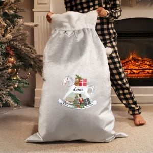 Personalised Christmas Sack Silver Rocking Horse