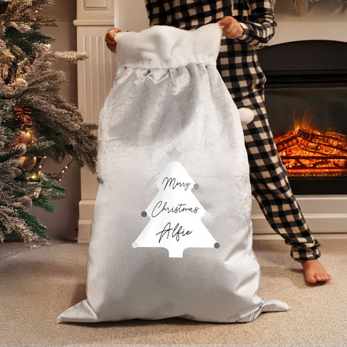Luxury Grey Personalised Christmas Tree Sack