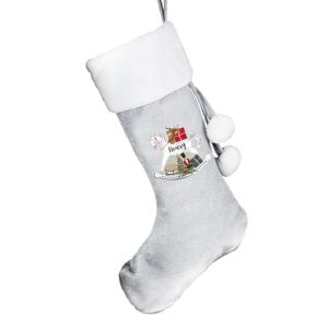 Personalised Rocking Horse Luxury Silver Christmas Stocking