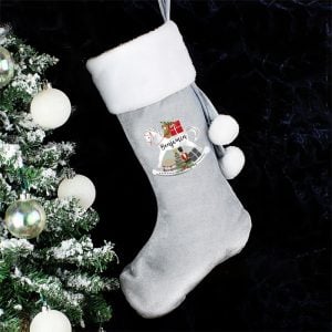 Personalised Rocking Horse Luxury Silver Christmas Stocking