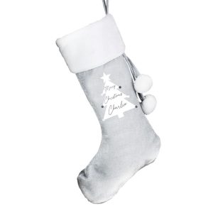 Personalised Christmas Tree Luxury Silver Fleece Stocking