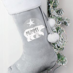Personalised Polar Bear Luxury Silver Christmas Stocking