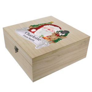 Personalised Colourful Santa Large Wooden Christmas Eve Box