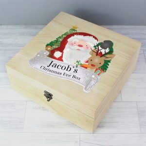 Personalised Colourful Santa Large Wooden Christmas Eve Box