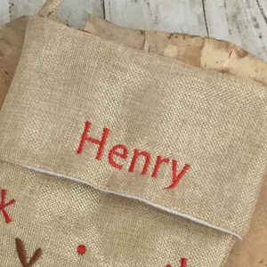 Personalised Hessian Reindeer Childrens Christmas Stocking