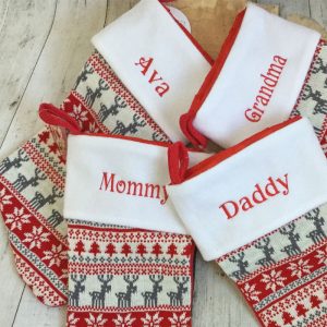 Personalised Red Nordic Print Luxury Christmas Stocking