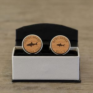 Personalised Daddy Shark Baby Shark Cherry Wood Cufflinks