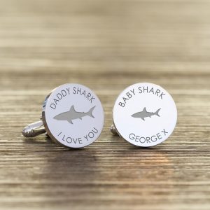 Personalised Daddy Shark Baby Shark Silver Finish Cufflink