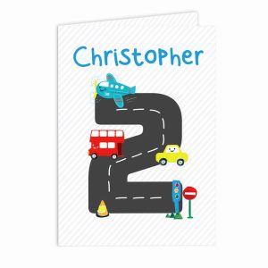 Boy's Personalised Vehicles Birthday Card
