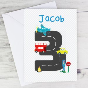 Boy's Personalised Vehicles Birthday Card