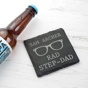 Personalised Rad Step Dad Square Slate Coaster