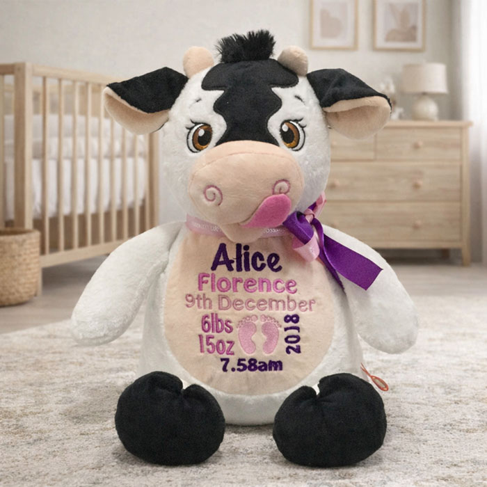 Personalised Cubbies Cow Baby Toy For Boy or Girl