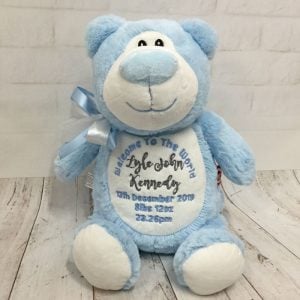 Boy's Personalised Blue Cubbies Welcome to the World Bear