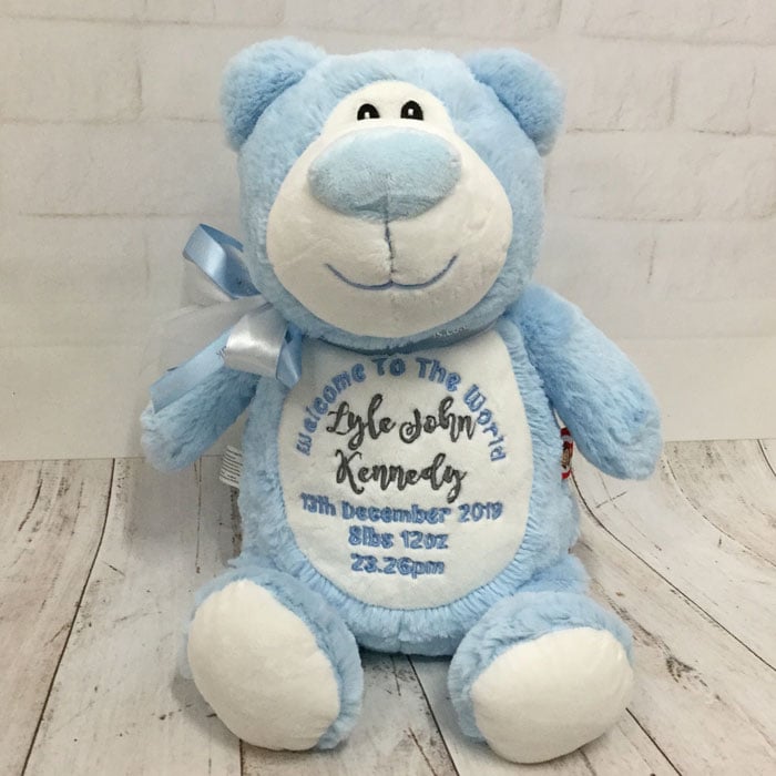 Boy's Personalised Blue Cubbies Welcome to the World Bear