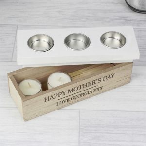 Personalised Wooden Triple Tea Light Box