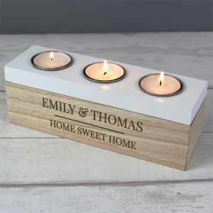 Personalised Wooden Triple Tea Light Box