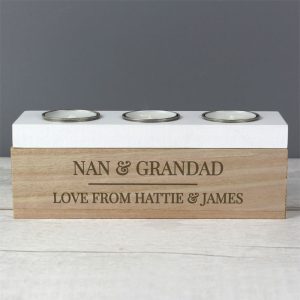 Personalised Wooden Triple Tea Light Box