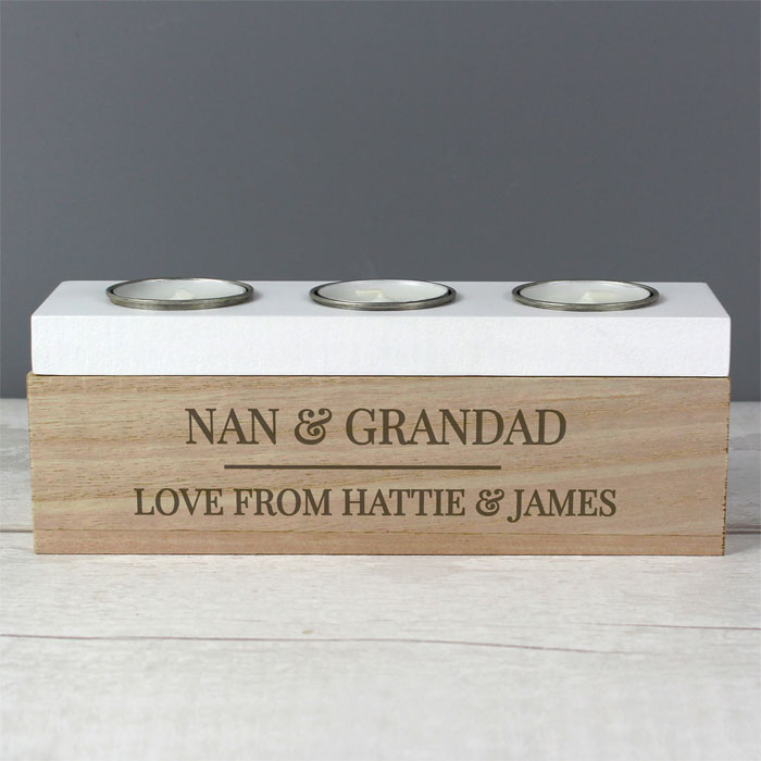 Personalised Wooden Triple Tea Light Box