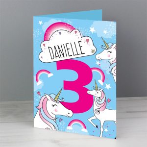 Girl's Personalised Unicorn Any Age Birthday Card