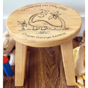 Kid's Personalised Engraved Dinosaur Wooden Stool
