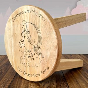 Girl's Personalised Unicorn Wooden Stool