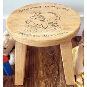 Girl's Personalised Unicorn Wooden Stool