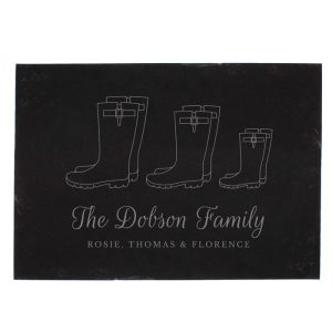 Personalised Welly Boot Family of Three Slate Decoration