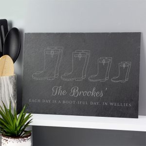 Personalised Welly Boot Family of Four Slate Decoration