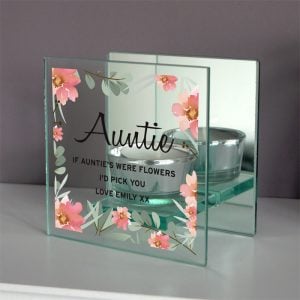 Personalised Floral Mirrored Glass Tea Light Holder