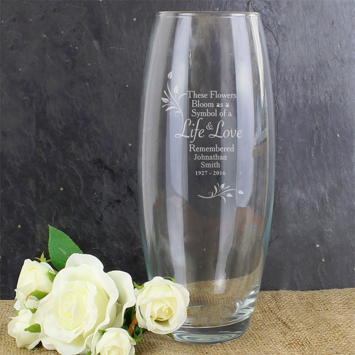 Personalised Engraved Glass Memorial Vase - Life & Love