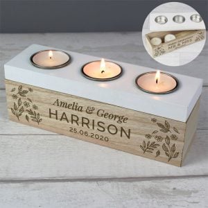 Personalised Floral Triple Tea Light Box