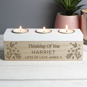 Personalised Floral Triple Tea Light Box