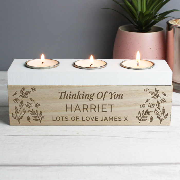 Personalised Floral Triple Tea Light Box