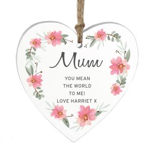 Personalised Floral Sentimental Wooden Heart Decoration