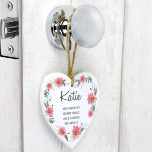 Personalised Floral Sentimental Wooden Heart Decoration