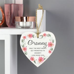 Personalised Floral Sentimental Wooden Heart Decoration