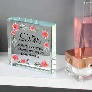 Personalised Floral Sentimental Large Crystal Token