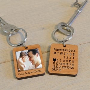 Personalised Wooden Photo Keyring When Baby Met Daddy