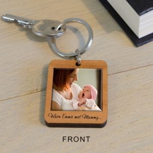 Personalised Wooden Photo Key Ring When Baby Met Mummy