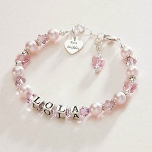 Sterling Silver Crystal Personalised 1st Birthday Bracelet